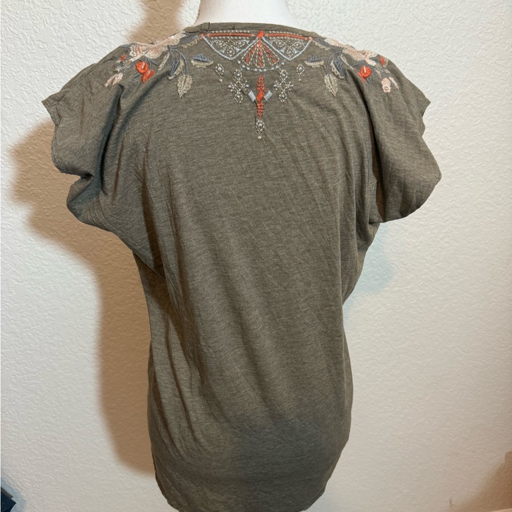 Johnny Was Olive Green Embroidered Blouse - Picture 3 of 6